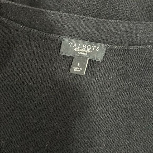 Talbots Cashmere Blend Black Short Sleeve Jeweled-Button Cardigan Sweater Size L - Picture 6 of 9